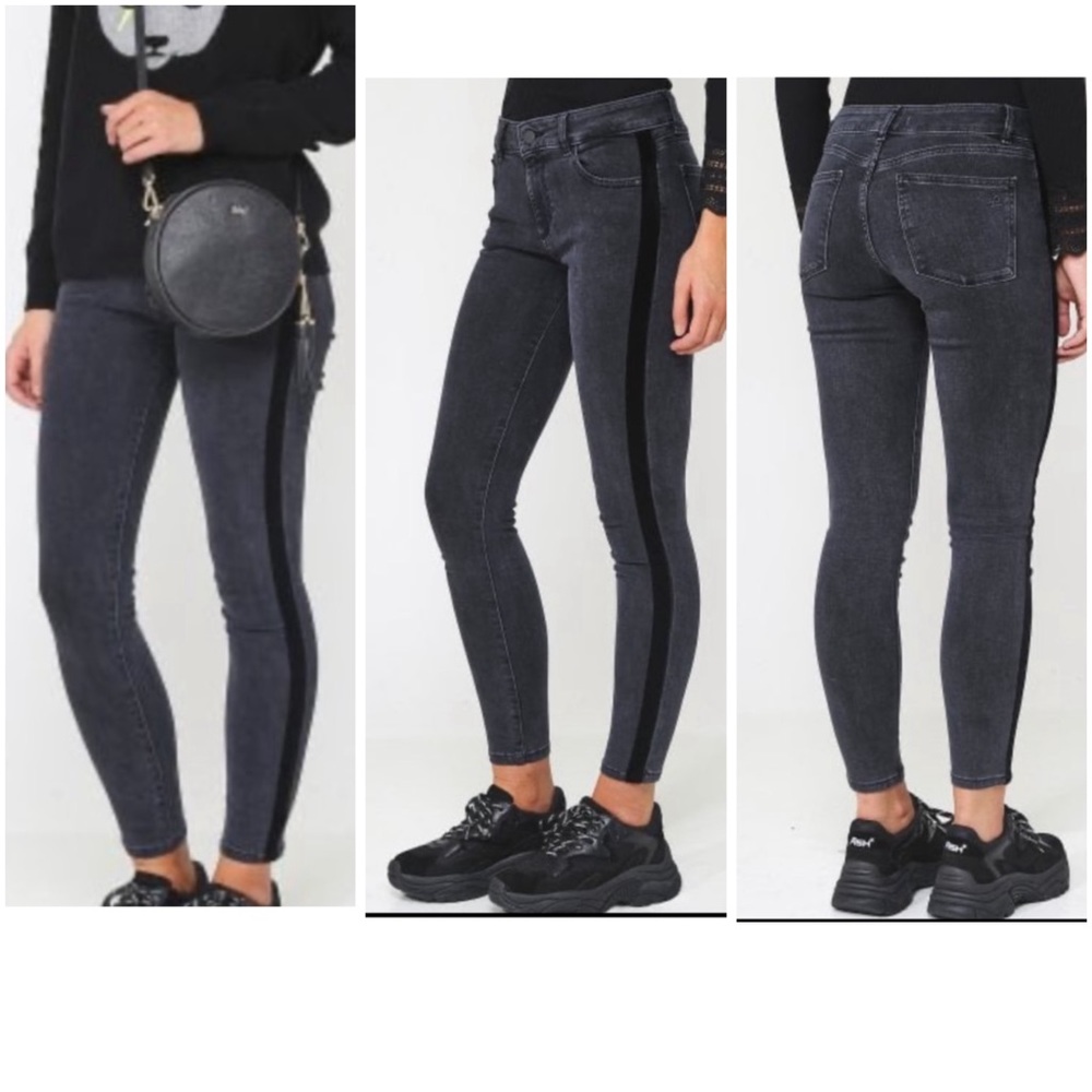 DL1961 Margaux Skinny Jeans in Grey with Black Velvet Stripe